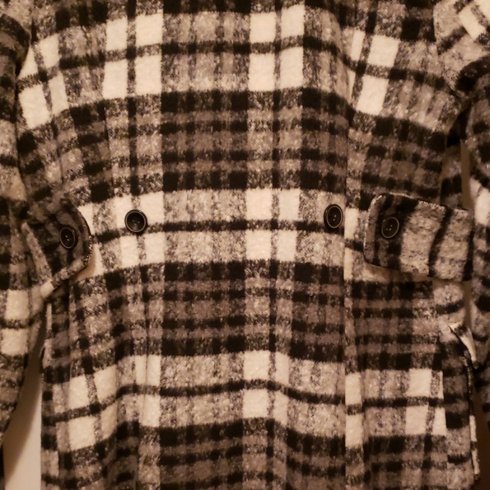 Checker Black & White Pea Coat - Picture 3 of 4